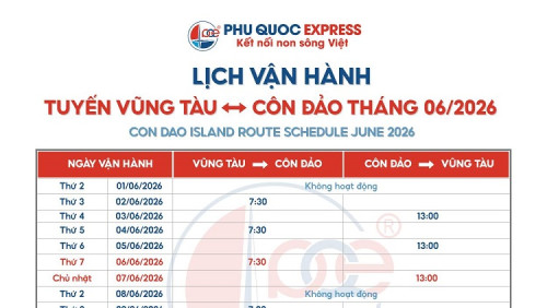 Lịch tàu cao tốc Vũng Tàu - Côn Đảo 6/2026